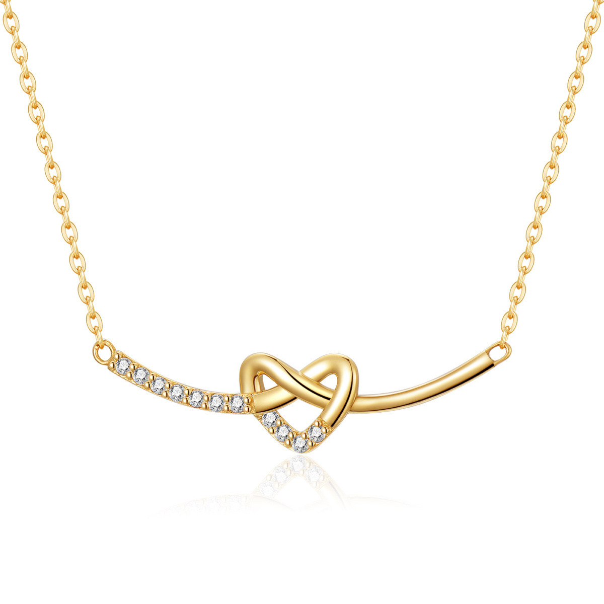 14K Gold Circular Shaped Cubic Zirconia Heart Bar Necklace-1