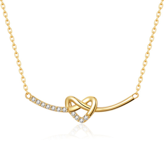 14K Gold Circular Shaped Cubic Zirconia Heart Bar Necklace
