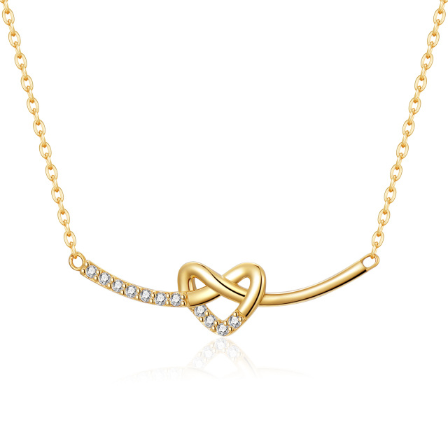 14K Gold Circular Shaped Cubic Zirconia Heart Bar Necklace-0