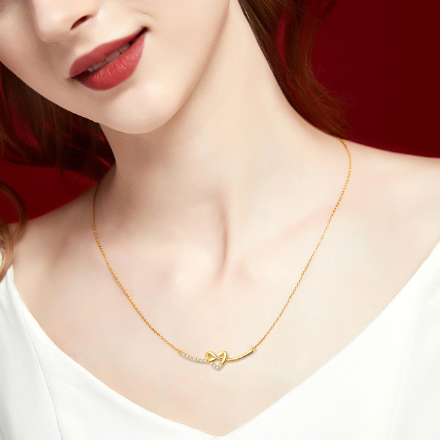 Collier à barrettes en or 14K à zircon cubique en forme de coeur-1