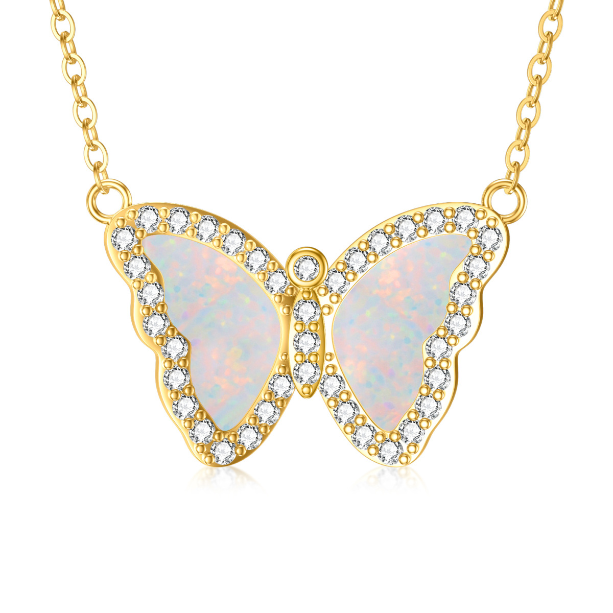 14K Gold Opal Schmetterling Anhänger Halskette-1