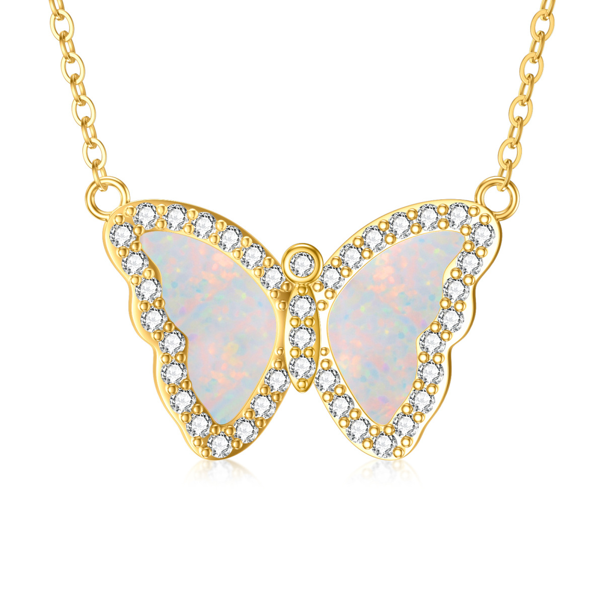 Collier pendentif papillon en or 14K avec opale-1