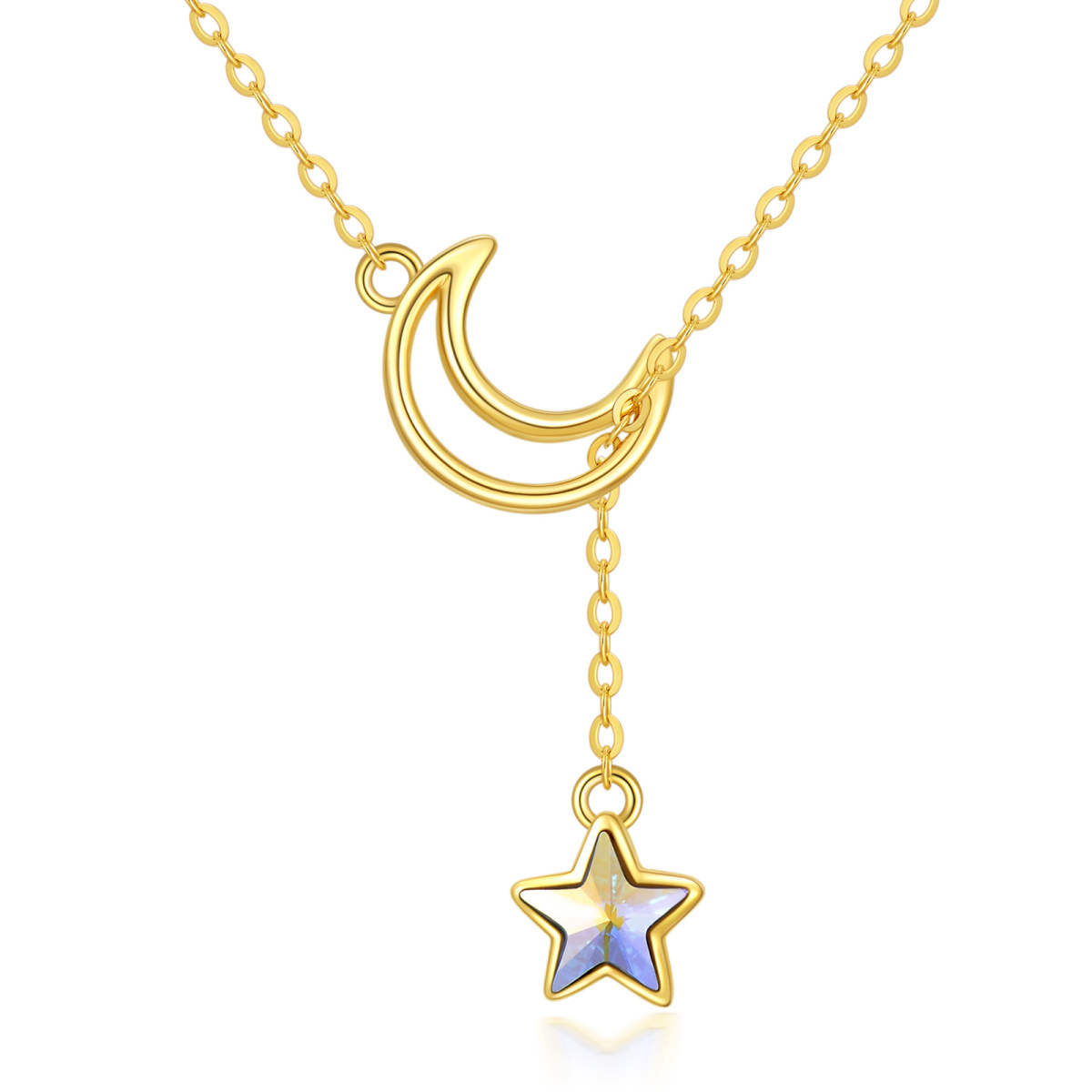 14K Gold Crystal Star Adjustable Y Necklace-1