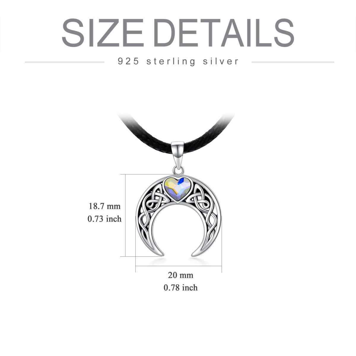 Sterling Silber Herz Kristall Keltischer Knoten Herz Mond Flanell Choker Halskette-6