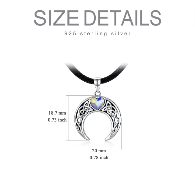 Sterling Silber Herz Kristall Keltischer Knoten Herz Mond Flanell Choker Halskette-5