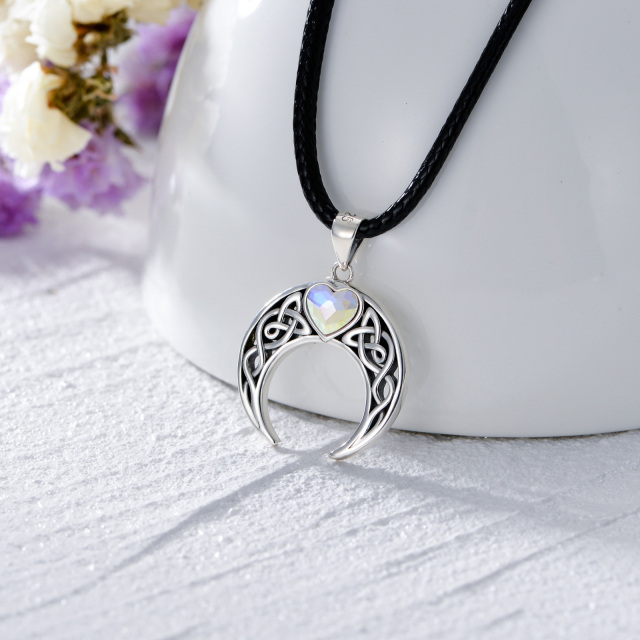 Sterling Silver Heart Crystal Celtic Knot & Heart & Moon Flannel Choker Necklace-2