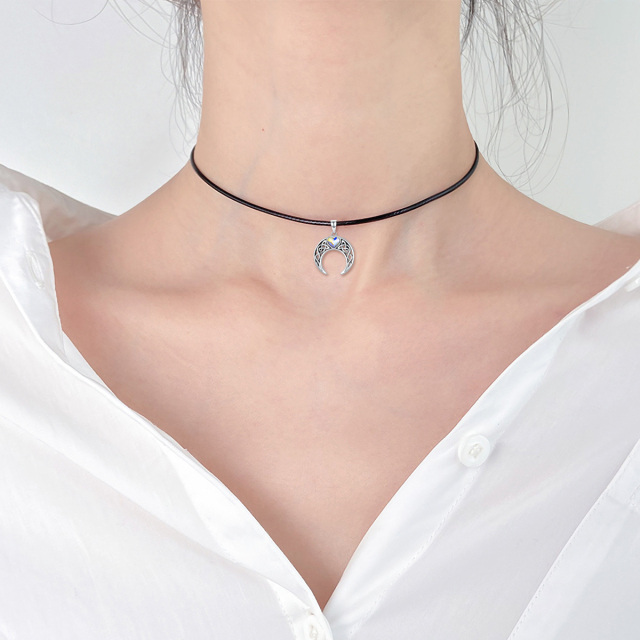 Sterling Silber Herz Kristall Keltischer Knoten Herz Mond Flanell Choker Halskette-1