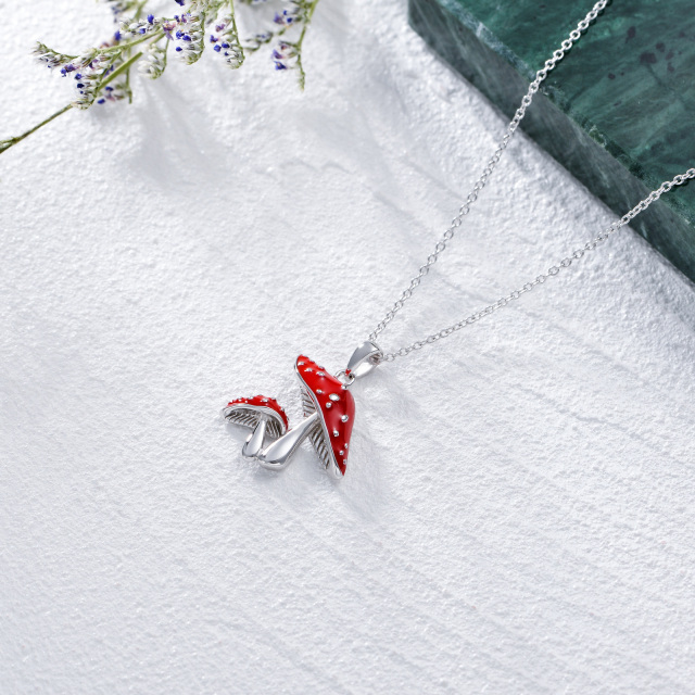 Collier en argent sterling avec pendentif champignon rouge-3