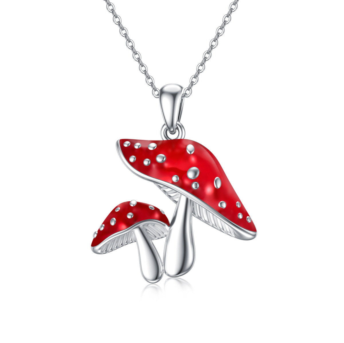 Sterling Silver Red Mushroom Pendant Necklace-1