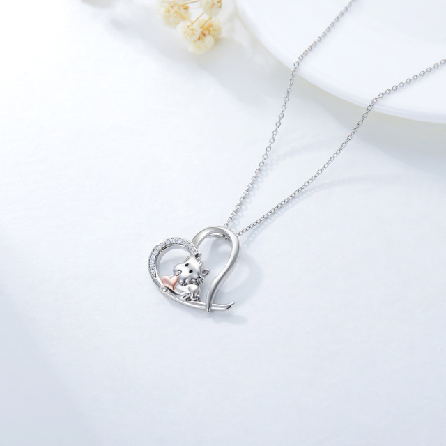 Sterling Silver Cubic Zirconia Dog & Heart Pendant Necklace-3