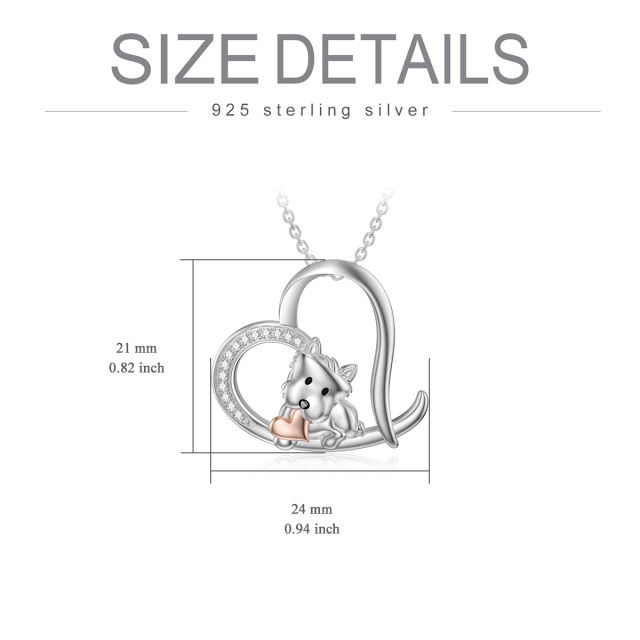 Sterling Silber Cubic Zirkonia Hund & Herz Anhänger Halskette-4