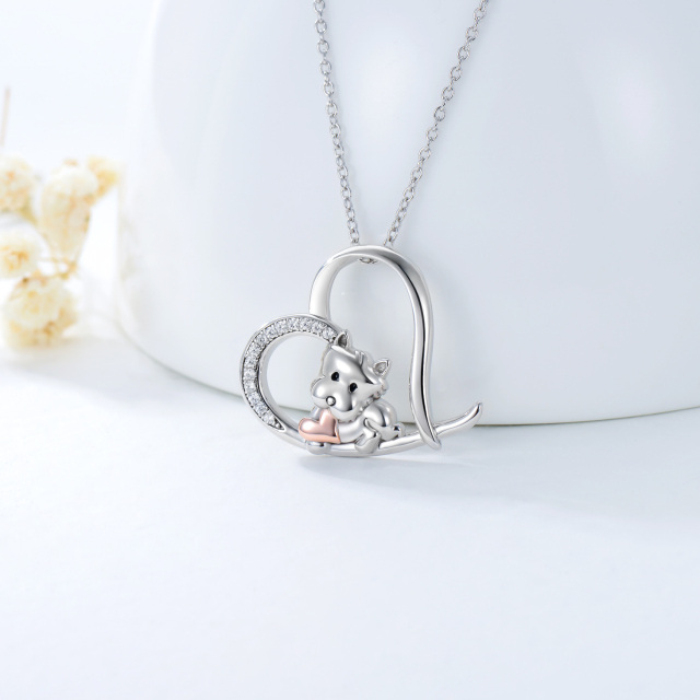 Sterling Silver Cubic Zirconia Dog & Heart Pendant Necklace-2