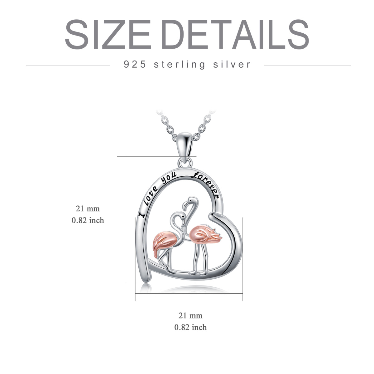 Sterling Silber zweifarbige Flamingo & Herz Anhänger Halskette-6