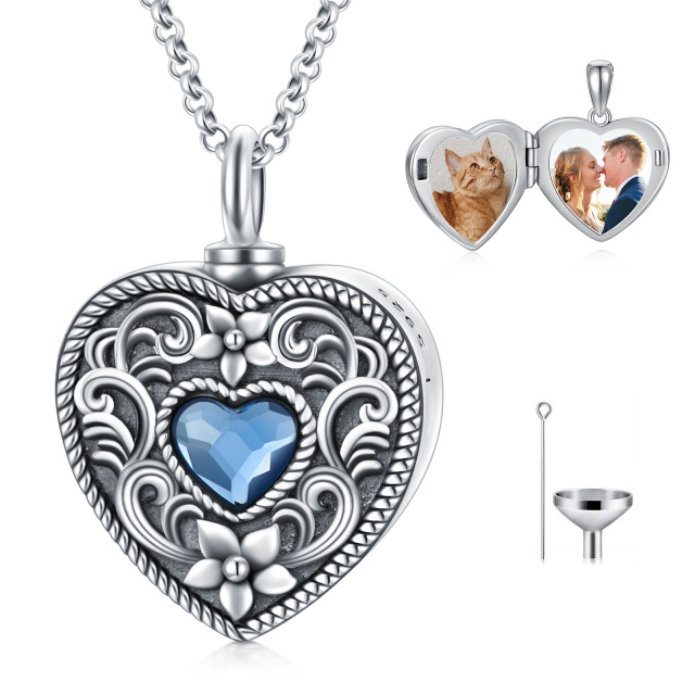 Sterling Silver Crystal Heart & Daffodil Personalized Photo Locket Urn Necklace for Ashes-0