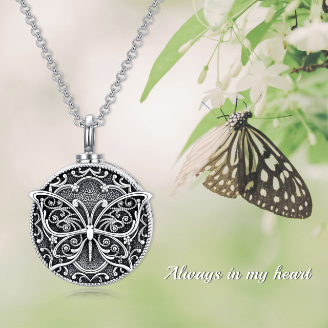 Sterling Silver Butterfly Round Pendant Urn Necklace for Ashes-2