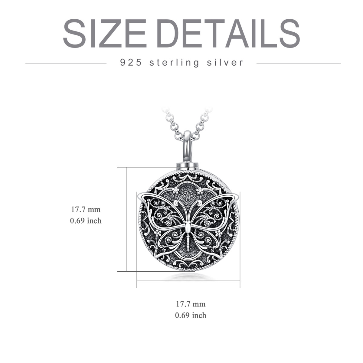 Sterling Silver Butterfly Round Pendant Urn Necklace for Ashes-7
