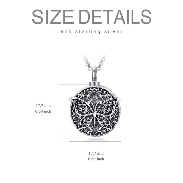 Sterling Silver Butterfly Round Pendant Urn Necklace for Ashes-6