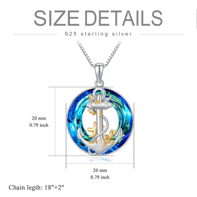 Sterling Silver Two-tone Circular Shaped Anchor Crystal Pendant Necklace-4