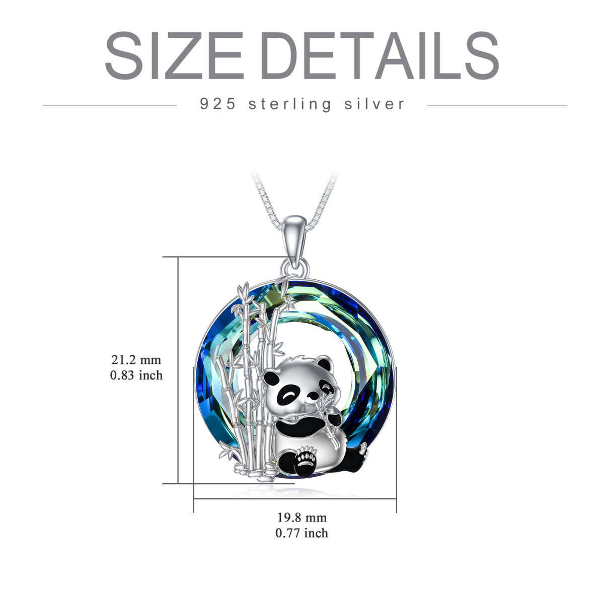 Sterling Silver Circular Shaped Panda & Bamboo Crystal Pendant Necklace-5