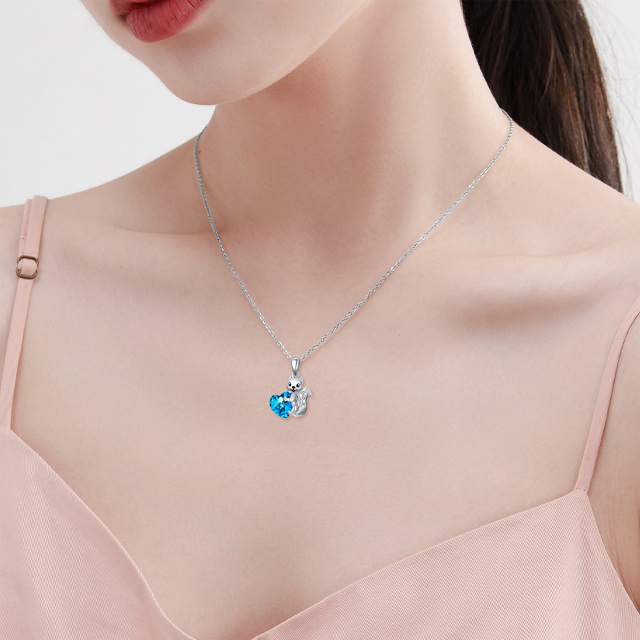 Collana con ciondolo a forma di cuore e scoiattolo in cristallo in argento sterling-2