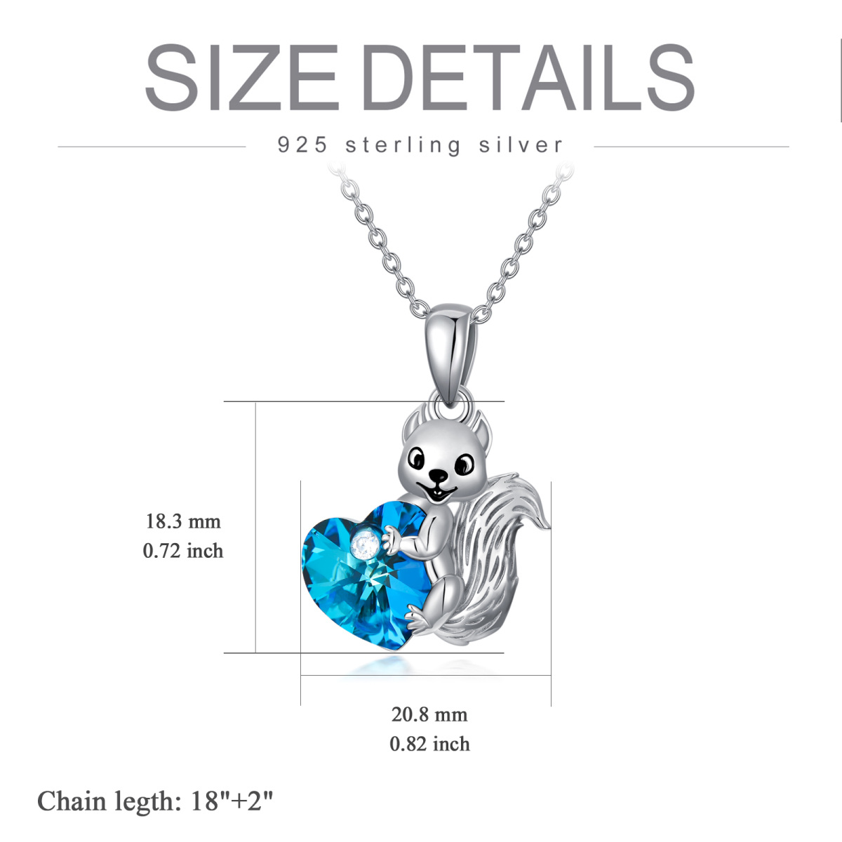 Sterling Silver Heart Shaped Crystal Squirrel Pendant Necklace-6