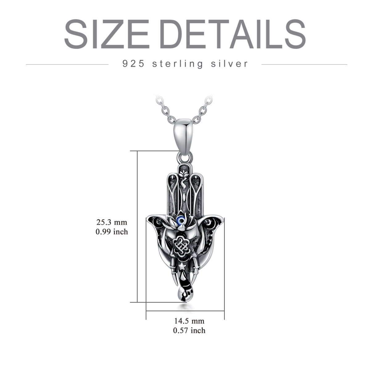 Sterling Silver Elephant & Hamsa Hand Pendant Necklace-6