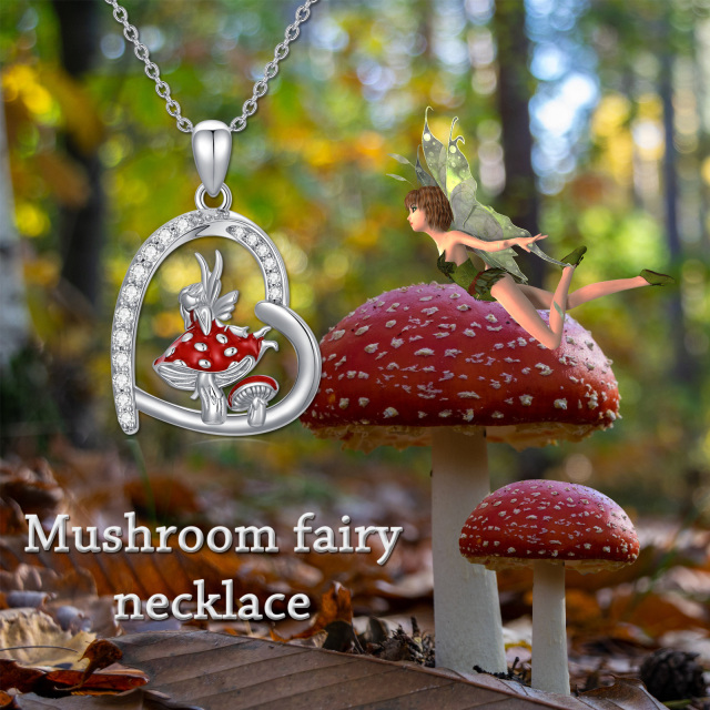 Sterling Silver Cubic Zirconia Mushroom & Fairy Pendant Necklace-2