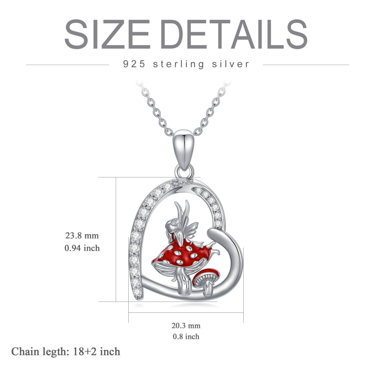 Sterling Silver Cubic Zirconia Mushroom & Fairy Pendant Necklace-6