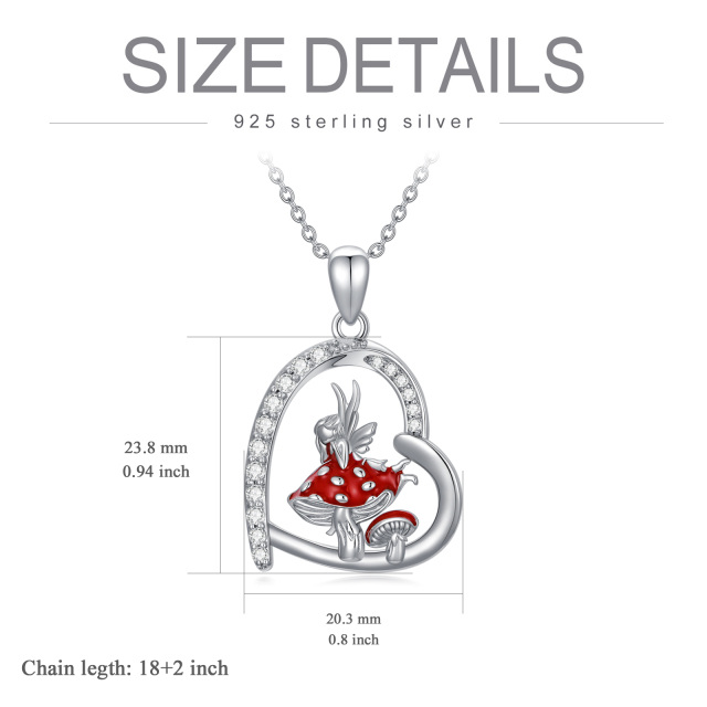 Sterling Silver Cubic Zirconia Mushroom & Fairy Pendant Necklace-5