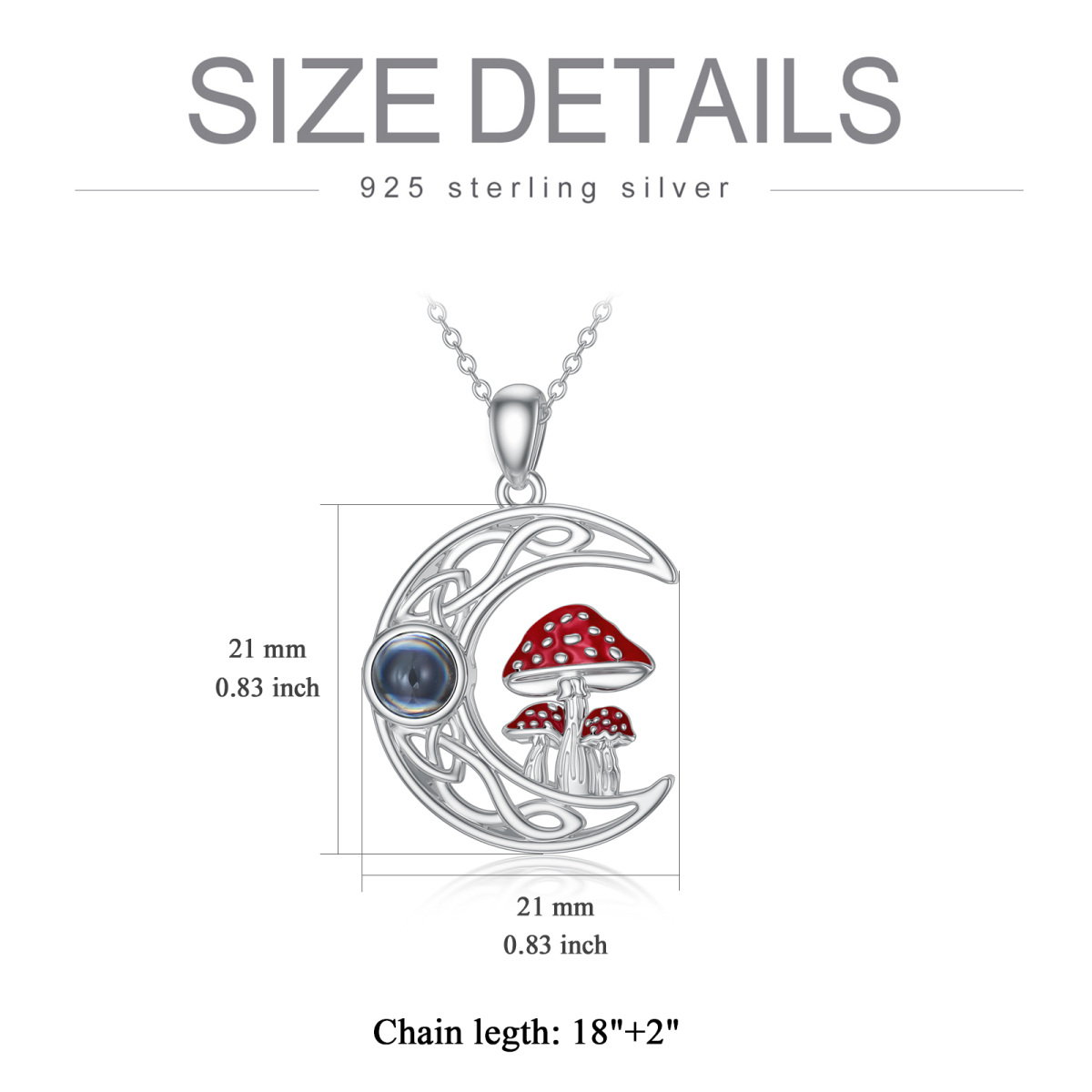 Sterling Silver Circular Shaped Projection Stone Mushroom & Celtic Knot & Moon Pendant Necklace with Engraved Word-6