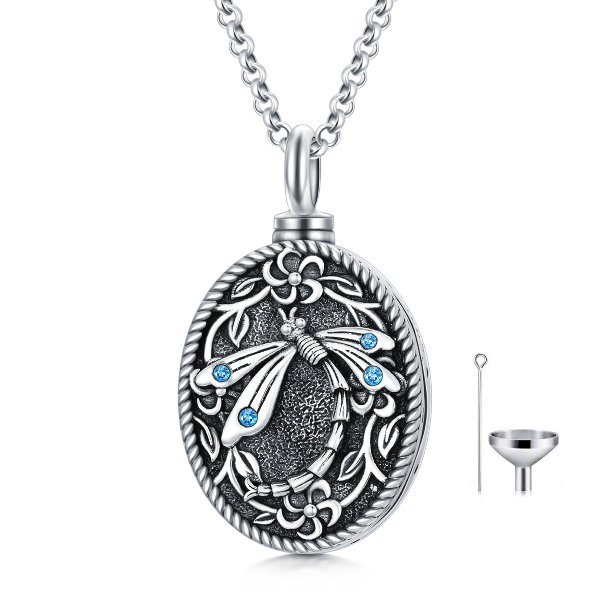 Collier Urne libellule en argent sterling avec zircon cubique-1