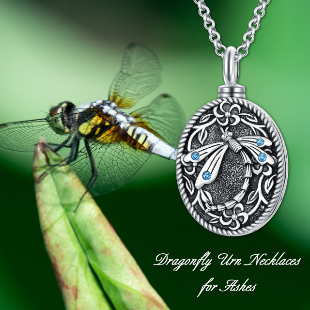 Sterling Silver Cubic Zirconia Dragonfly Urn Necklace for Ashes-2