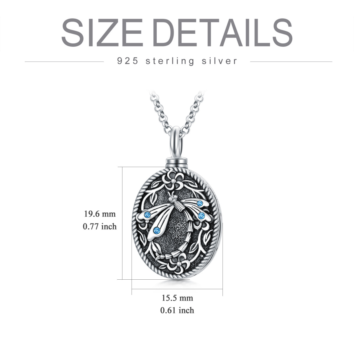 Sterling Silver Cubic Zirconia Dragonfly Urn Necklace for Ashes-6