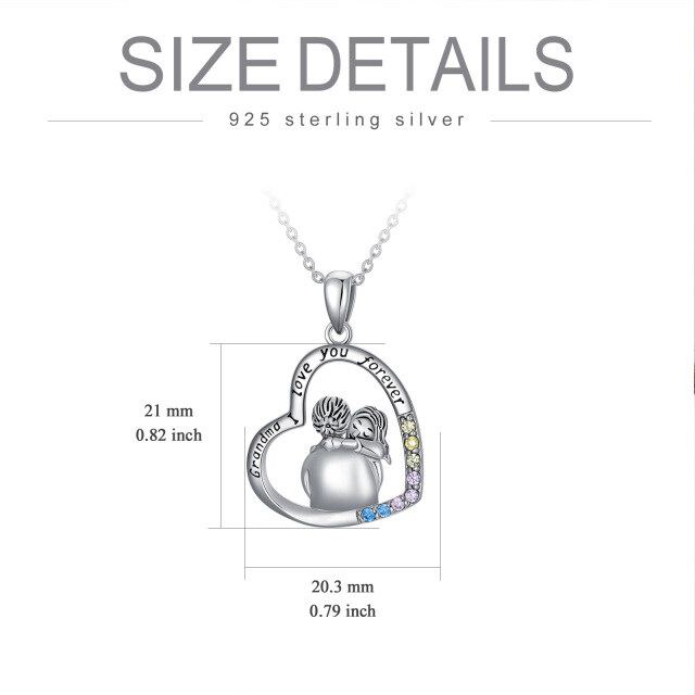 Sterling Silber kreisförmig Cubic Zirkonia Anhänger Großmutter Halskette mit eingraviertem-3