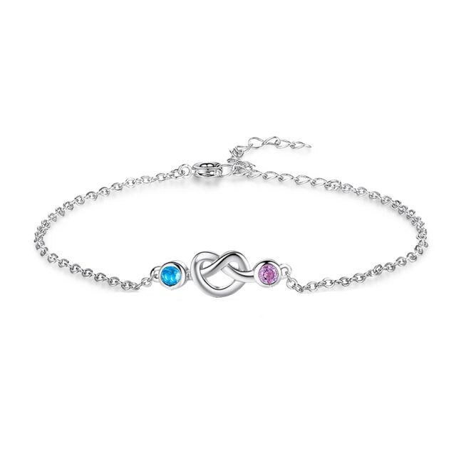 10K White Gold Personalized Birthstone Heart Pendant Bracelet-1