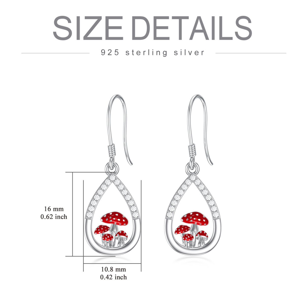 Sterling Silver Cubic Zirconia Mushroom & Drop Shape Drop Earrings-6