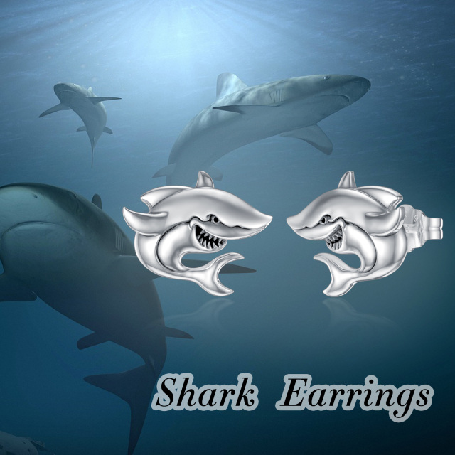 Sterling Silver Shark Stud Earrings-6