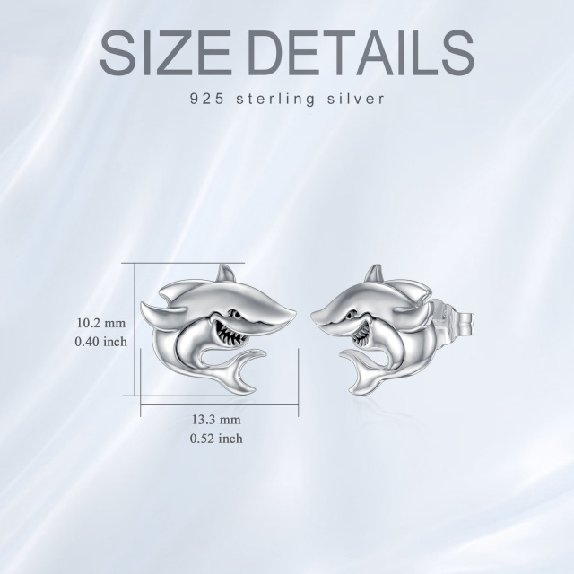 Sterling Silver Shark Stud Earrings-5