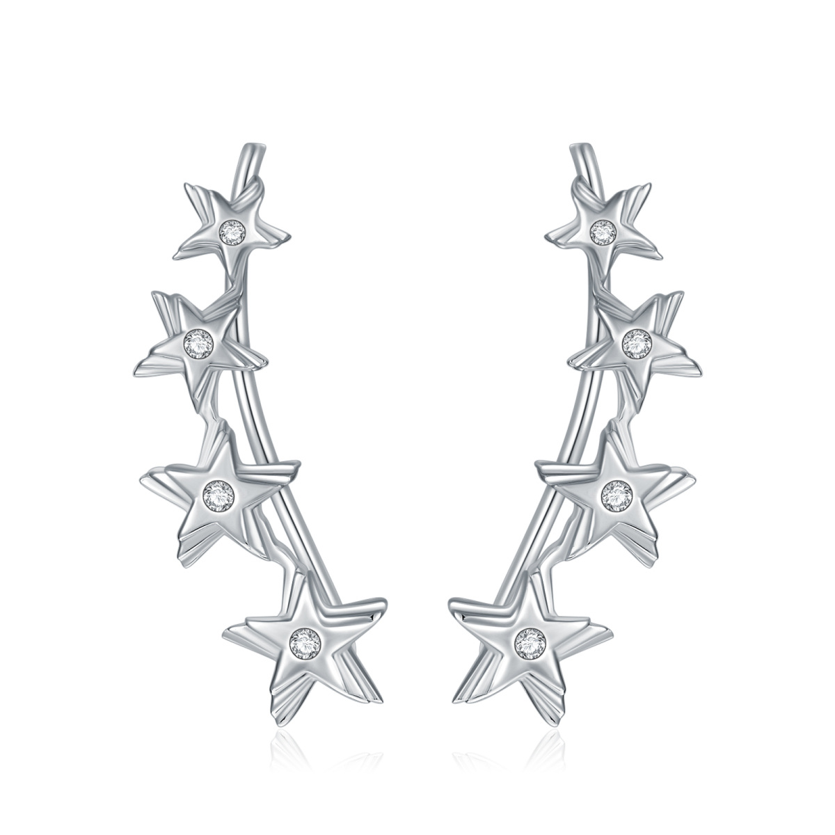 Sterling Silver Cubic Zirconia Star Climber Earrings-1