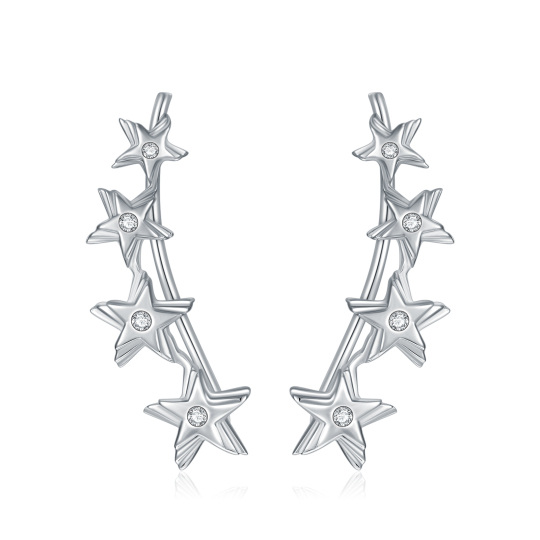 Sterling Silver Cubic Zirconia Star Climber Earrings