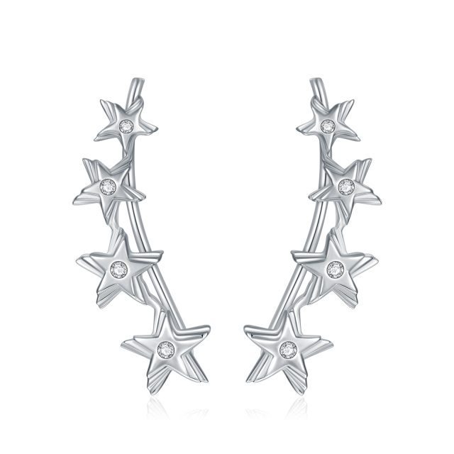 Sterling Silver Cubic Zirconia Star Climber Earrings-0