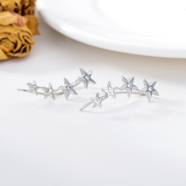 Sterling Silver Cubic Zirconia Star Climber Earrings-2