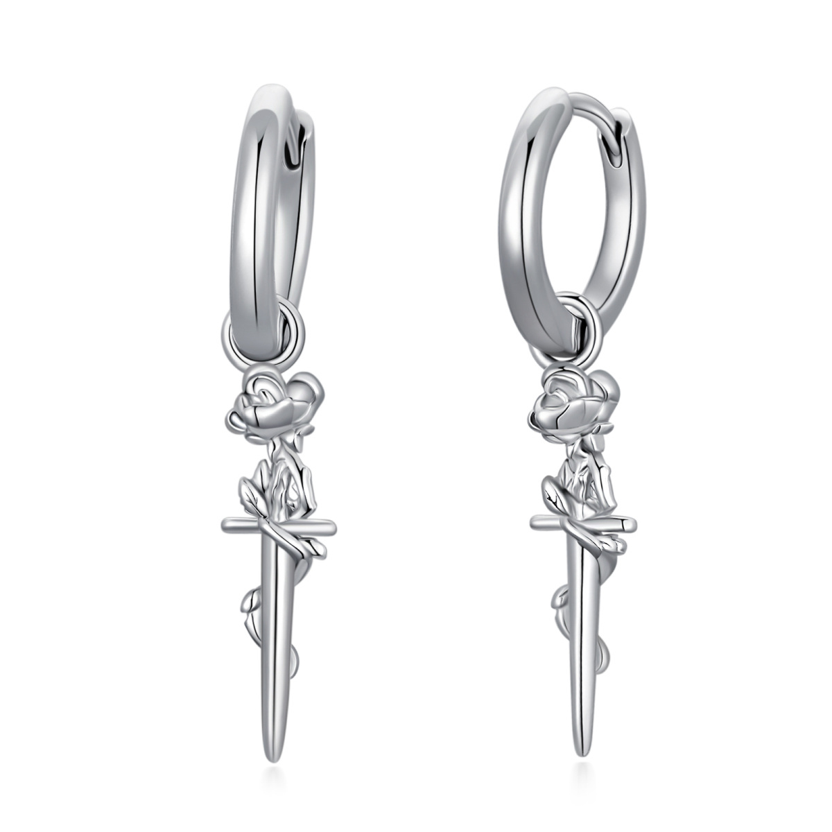 Sterling Silver Rose Hoop Earrings-1