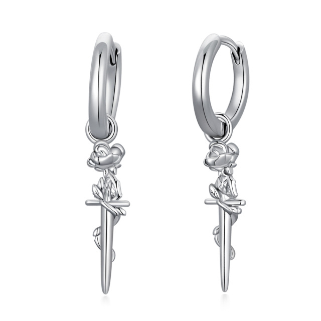 Sterling Silver Rose Hoop Earrings-0