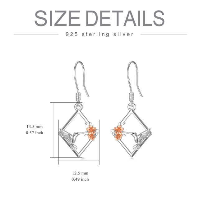 Sterling Silver Two-tone Hummingbird Drop Earrings-3