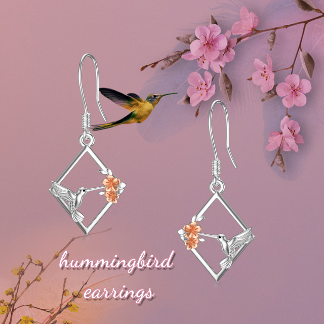 Pendants d'oreilles colibri en argent sterling bicolore-4