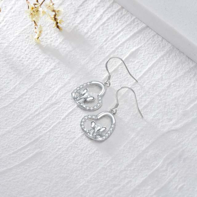 Sterling Silver Cubic Zirconia Elephant & Heart Drop Earrings-4
