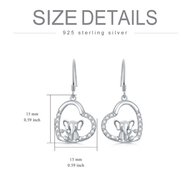 Sterling Silver Cubic Zirconia Elephant & Heart Drop Earrings-5