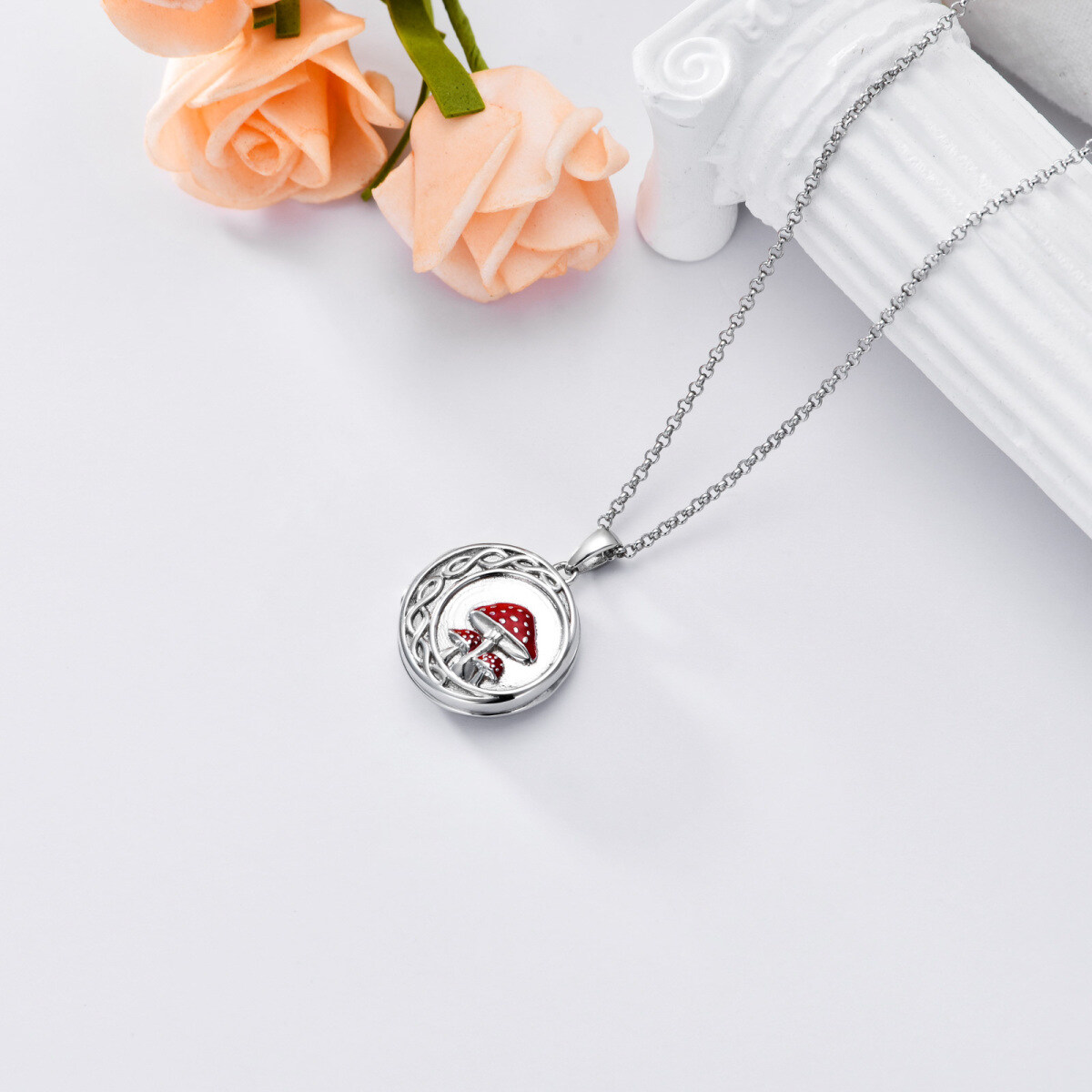 Sterling Silver Mushroom Personalized Photo Locket Necklace-6