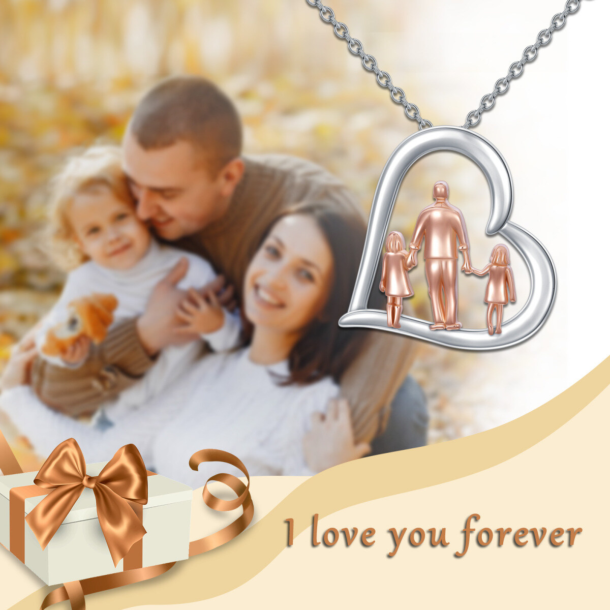 Collier en argent sterling avec pendentif en forme de coeur père et fille bicolore-6